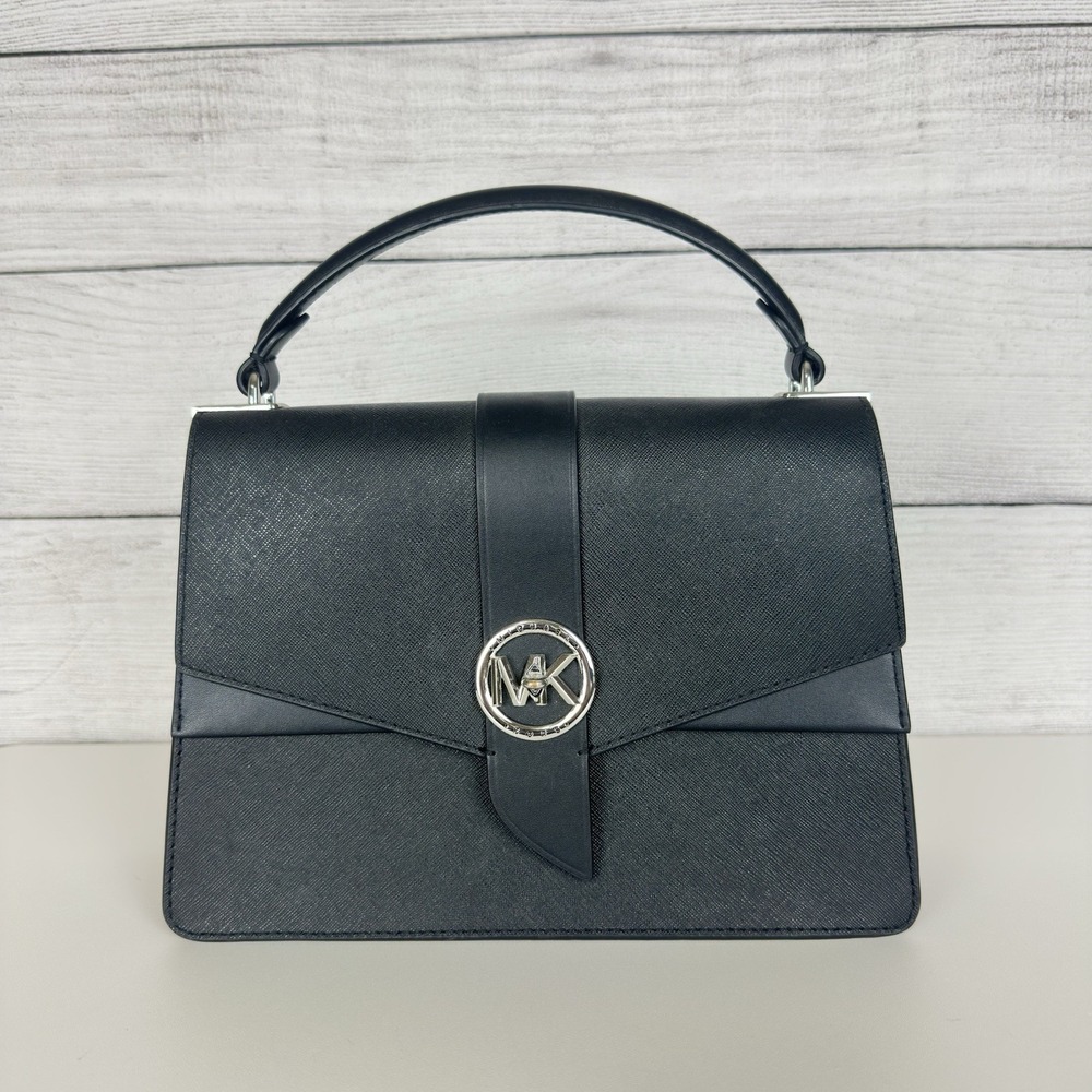 Michael Kors Greenwich Medium Black Saffiano Leather‎ Satchel Purse Handbag ONLY